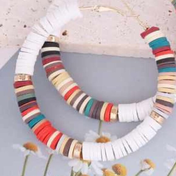 Color Blocking Pottery Hoop Earrings - Picture 2 of 2
